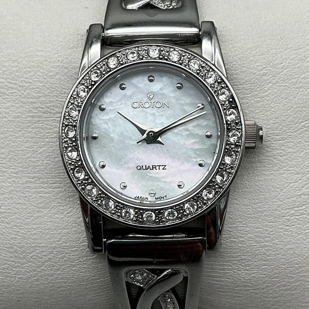 Croton Womens Watch 22mm MOP Silver Tone Crystal Bracelet CN207173 5.75